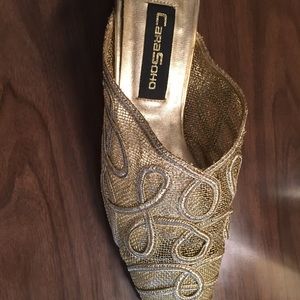 Gold mesh mules new